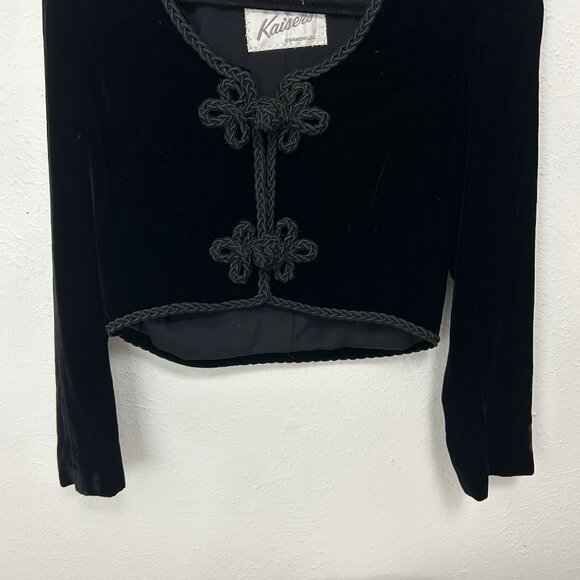 VTG 80s Kaiser Black Cropped Blazer Jacket Bolero Braided Rope Closure XS/S - Picture 3 of 7